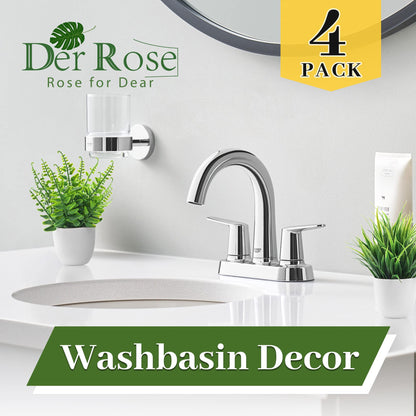 Der Rose Fake Plants 4 Packs Artificial Plants Small Faux Plants in White Pot for Bathroom Home Office Table Decor Indoor