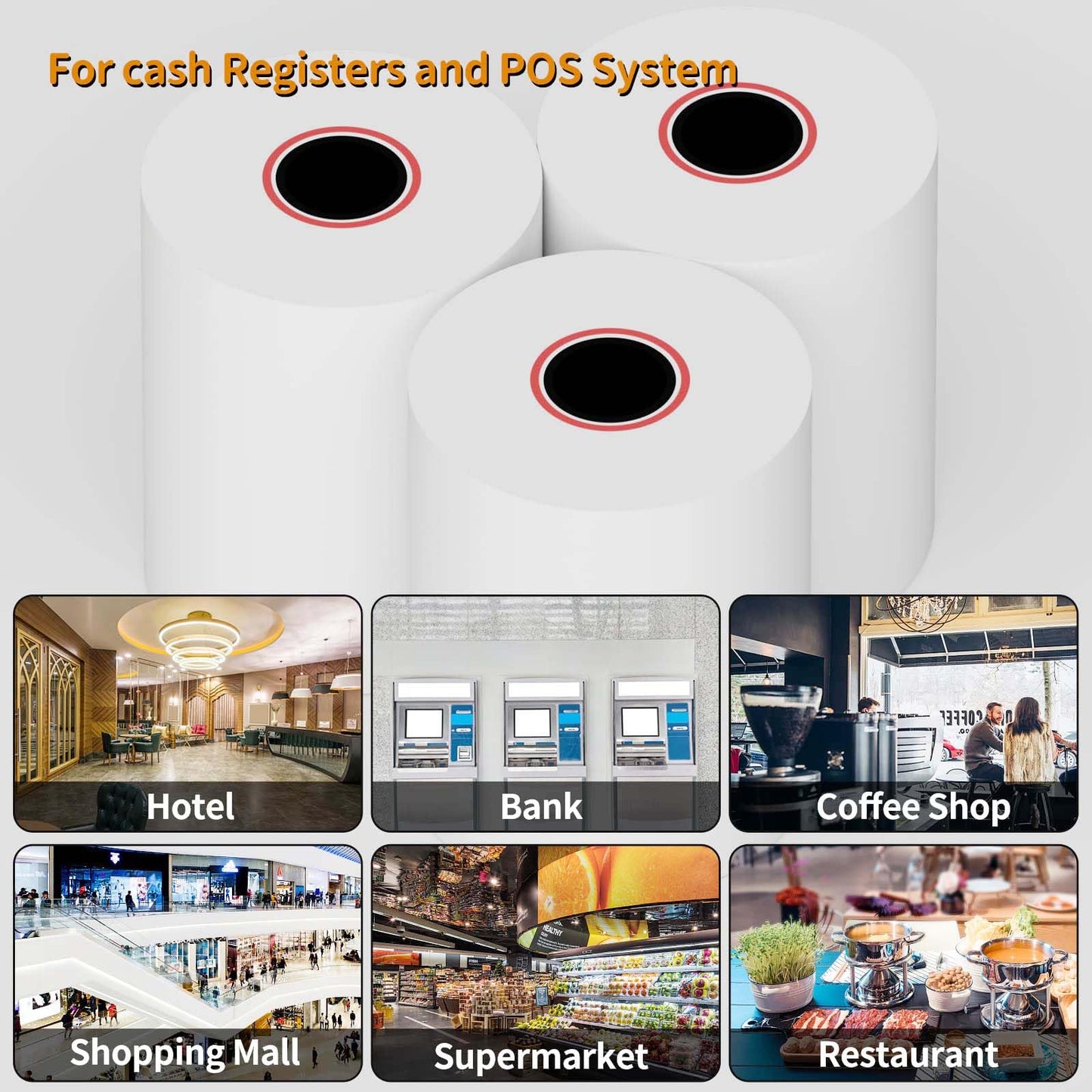 50 Rolls 2 1/4" x 50' Thermal Paper Receipt Rolls 2.25in x 50ft Cash Register POS Paper fits All Credit Card Terminals,58mm Thermal Receipt Paper