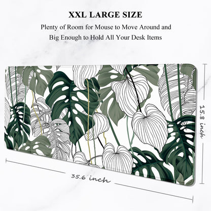 Auhoahsil Desk Mouse Pad, Large Gaming Mousepad, XXL Desk Pad, Extended Long Superior Micro-Weave Cloth Non-Slip Rubber Big Computer Mouse Mat for Gamer, Office & Home, 35" x 15", Abstract Monstera