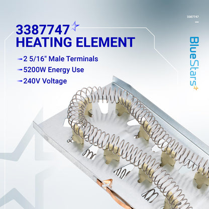 BlueStars 3387747 WP3387747 Dryer Heating Element for Whirlpool MEDB835DW4 GEW9250PW1 GEW9250PW0 GEW9200LW1 WED5100HW1 WED8300SW2 MED6230HW1 and Maytag KitchenAid Dryers Replaces W11344457 PS11741416
