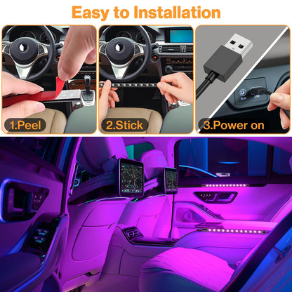Bawoo Interior Car Lights, Car LED Strip Light Waterproof 48 LED Lights for Car with APP Control, RGB Music Sync Under Dash Car Light with Car Charger, DC (Large/APP & Remote Control)