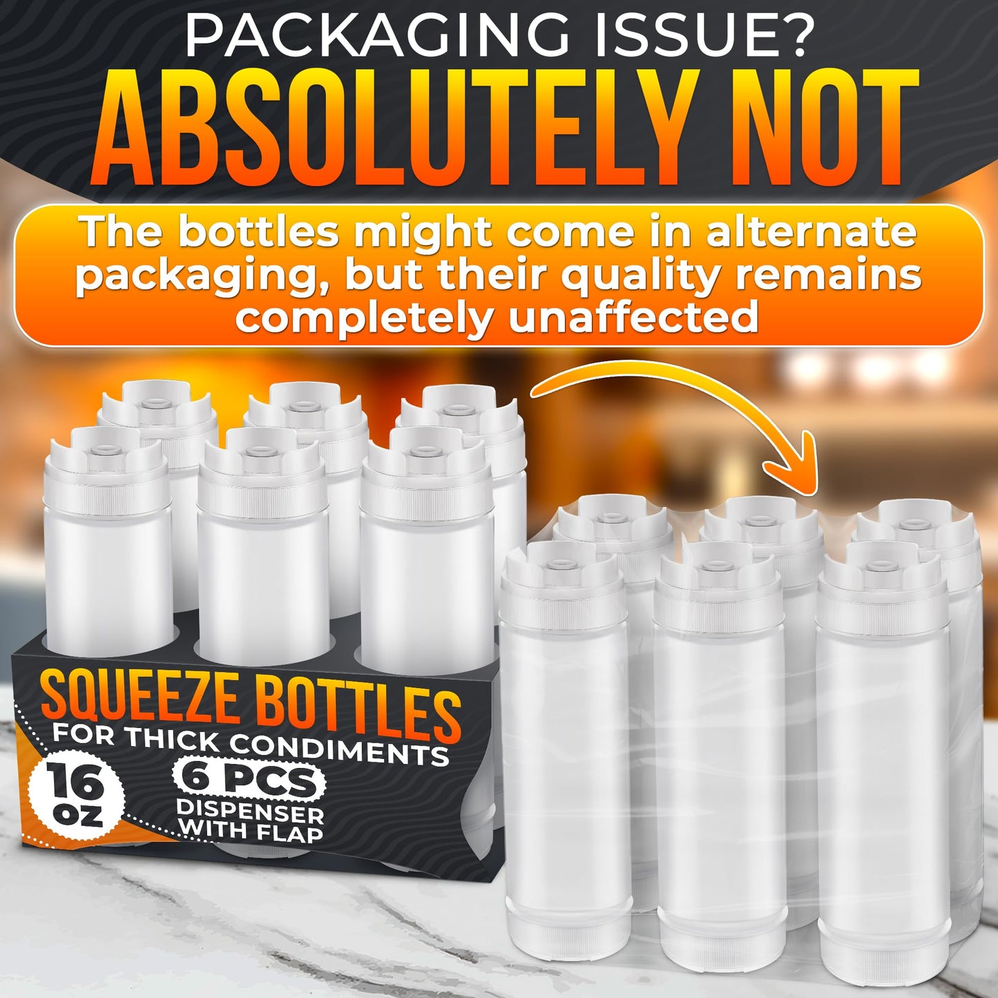 Set of 6 Condiment Squeeze Bottles for Sauces 16 oz – Easy-to-Fill Clear Bottles with Self-Closing Valve | Ready-to-Dispense for Dressings, Ketchup, Mustard & More, Durable, Reusable, Mess-Free Design