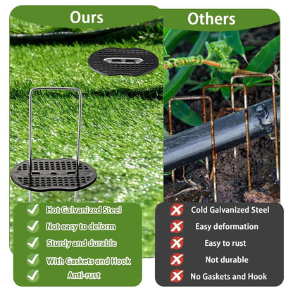 101Pcs Garden Landscape Staples with Gasket and Precision Hook, 11 Gauge 4'' Galvanized U-Shaped Sod Pins Yard Fence Ground Stakes for Fixed Tents Weed Mat Gardening Cover