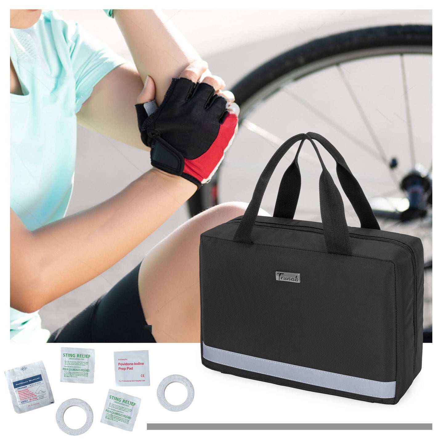 Trunab Small First Aid Kit Bag Empty Portable Emergency Kits Trauma Bag, Ideal for Car, Home, Camping and Hiking, Black, Bag Only