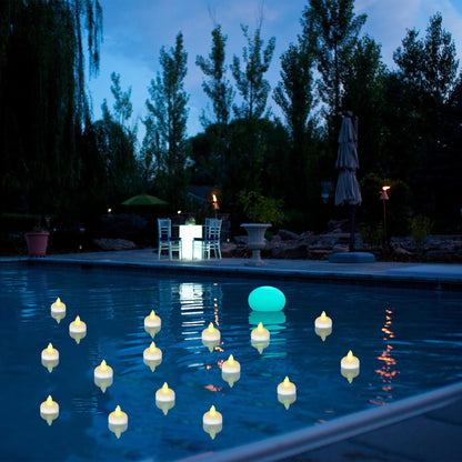 Yakpo 36 Pack Flameless LED Floating Waterproof Tealight Candles, Battery Operated Outdoor Warm White Flickering Votive Tea light Candles Bulk for Wedding Centerpiece, Vase, Pond, Tub, SPA Decorations