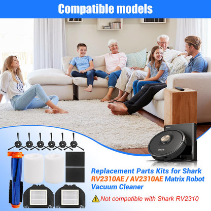 RV2310AE Replacement Parts for Shark AV2310AE/RV2320S/UR2350AE Matrix Robot Vacuum Cleaner,1 Main Brush Roller, 6 Side Brushes, 2 HEPA Filters, 2 Foam Filters(Not for RV2300/RV2310)