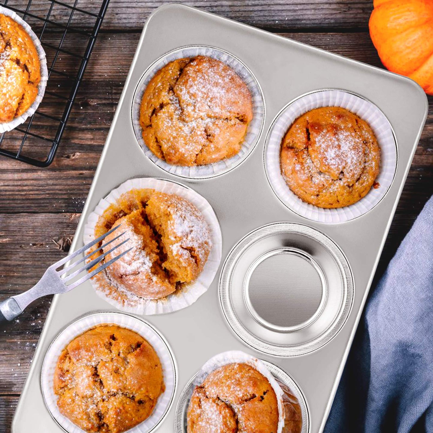 Set of 2 Stainless Steel E-far Baking Muffin Pans, Metal Cupcake Tray, Non-Toxic and Healthy, Suitable for Oven and Dishwasher, Standard Size - 29 x 18 x 3.2cm