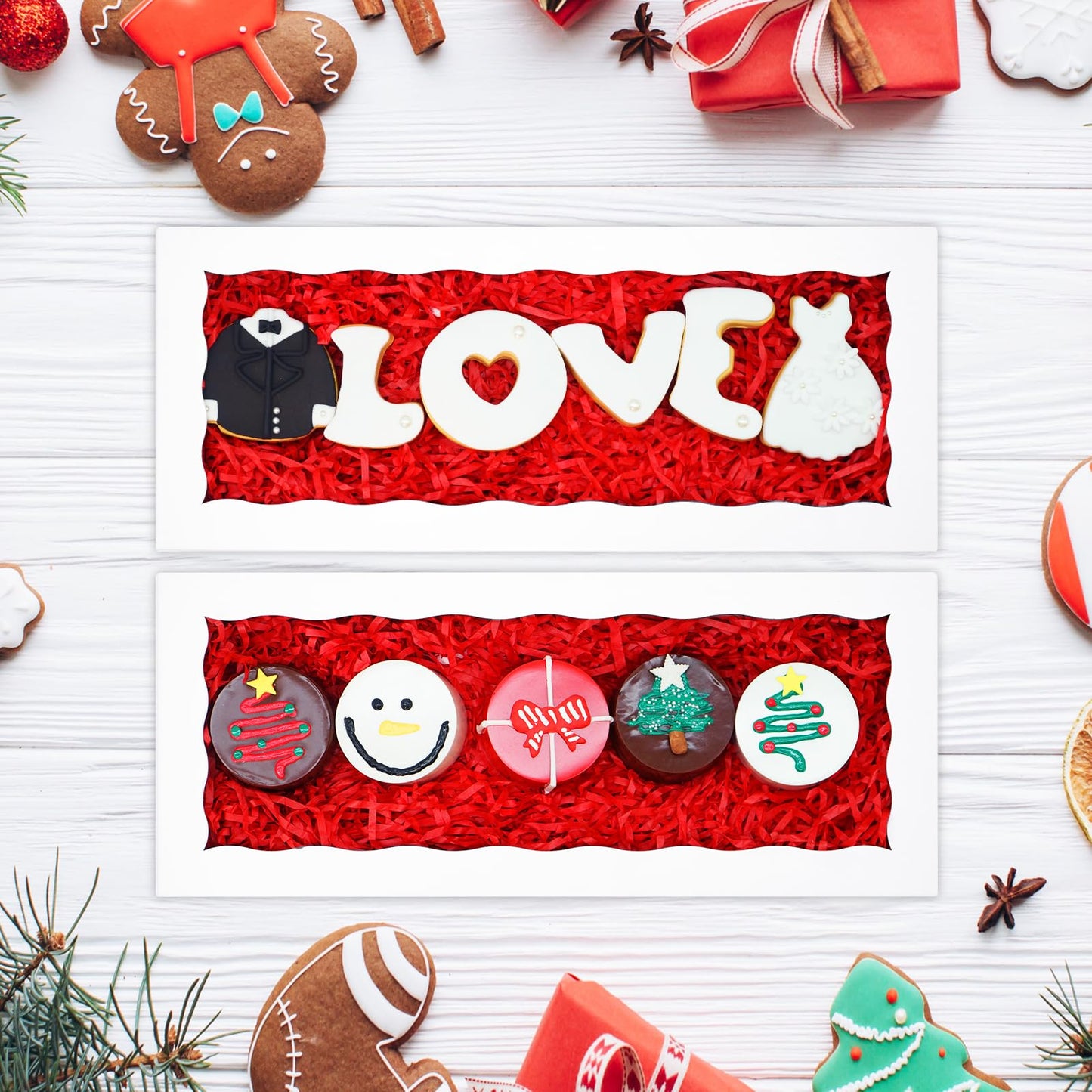 XINHPKGG 50pcs Cookie Boxes with window 12 x 5 x 1.5 Inch Bakery Boxes Treat Box Dessert Box for Wedding Party Favors Mother's Day - White