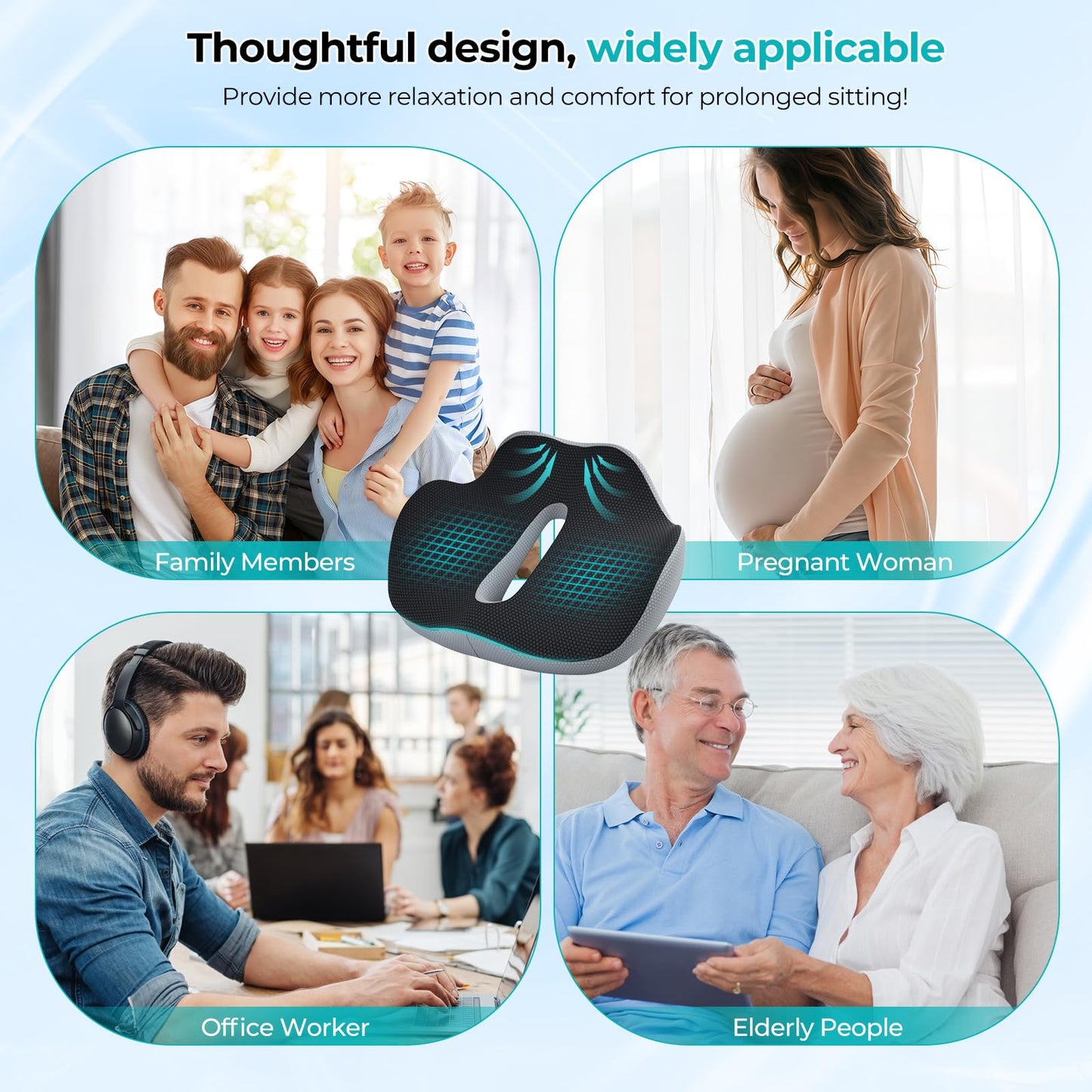 Chair Cushion, Ergonomic Seat Cushion, Orthopaedic Office Chair with Hole Handle, Non-Slip Breathable Hemorrhoids Doughnut Cushion, Wedge Cushion, Car, Coccyx Cushion, Seat Ring, Coccyx Relief
