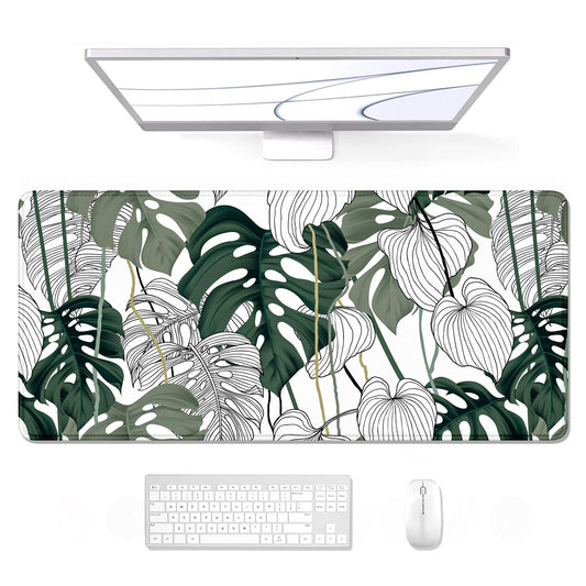 Auhoahsil Desk Mouse Pad, Large Gaming Mousepad, XXL Desk Pad, Extended Long Superior Micro-Weave Cloth Non-Slip Rubber Big Computer Mouse Mat for Gamer, Office & Home, 35" x 15", Abstract Monstera