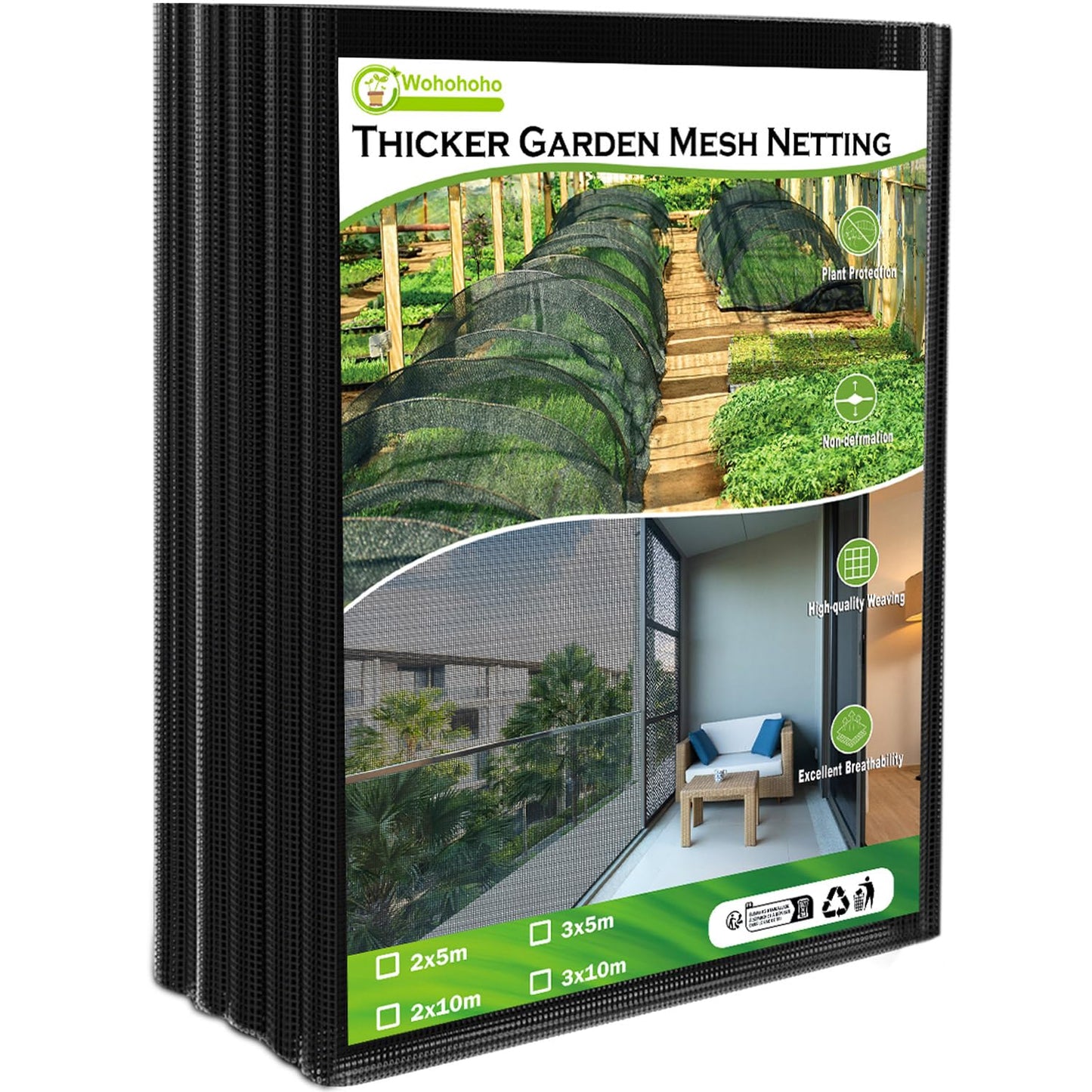 Wohohoho Stronger Garden Insect Mesh Netting, 6.6Ft x 16Ft Nano Black Bird Net Barrier. Mosquito Netting Screen for Patio Balcony Porch Cover, Garden Protection for Vegetables Plants, Shading Rate 33%