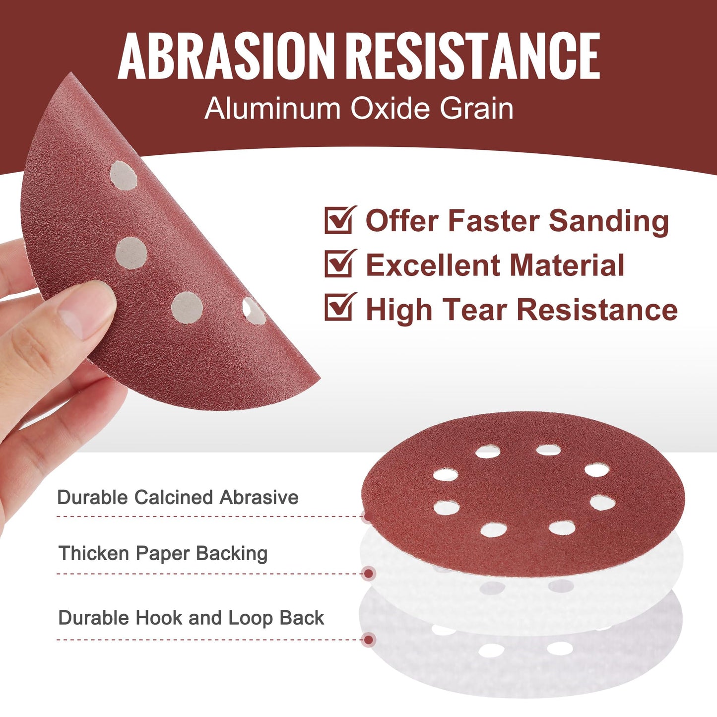WORKPRO 150 PCS 5 Inch Sanding Discs, Hook and Loop Sandpaper Set, 10 Assorted Grits Including 60, 80, 100, 120, 150, 180, 240, 320, 400, 600, Round Sander Pads for Random Orbital Sander