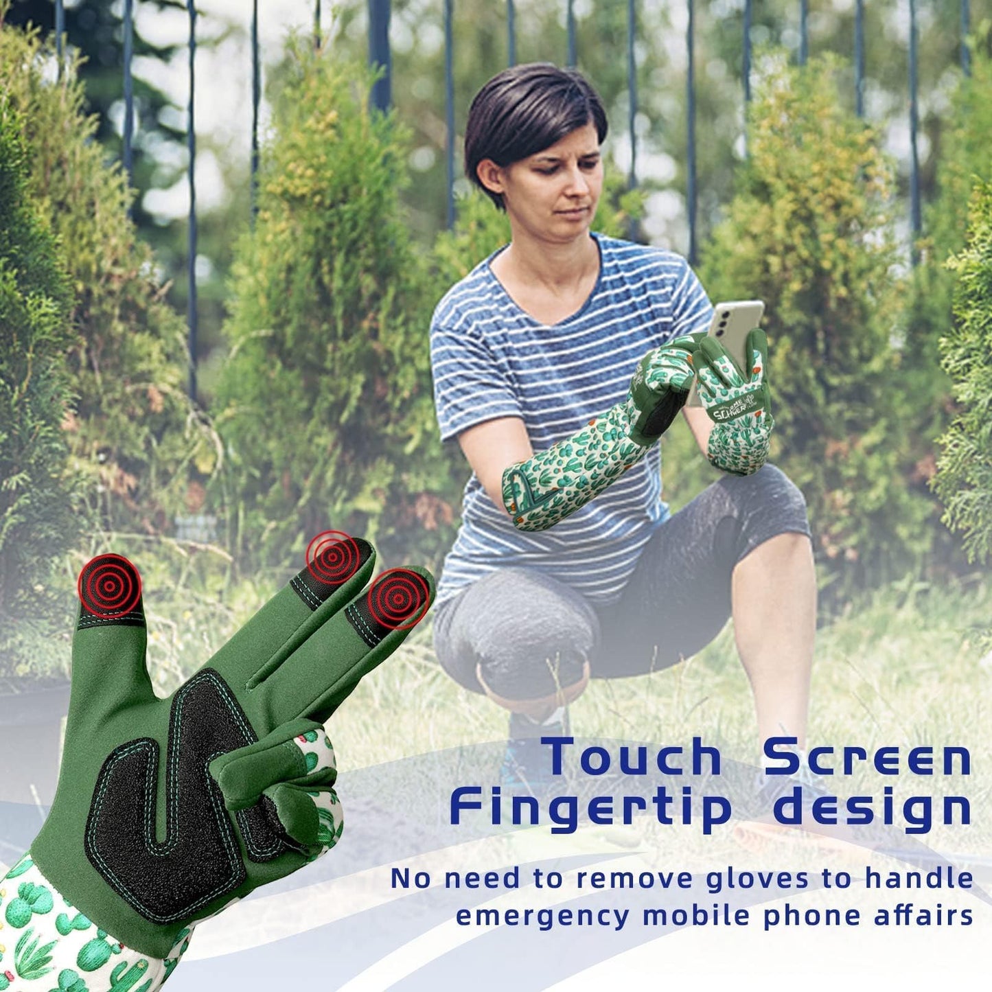 Schwer Gardening Gloves for Women, Rose Pruning Gloves with Forearm Protection, Breathable and Comfortable Long Garden Glove with Touch Screen for Yard & Outdoor Work (Large 1 Pair)