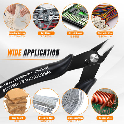 170 Wire Cutters, 10 Pack, Flush Cut Pliers 5 Inch, BOOSDEN Micro Wire Wutters Diagonal Cutting Pliers, Flush Cutter for Jewelry Making, Wire Snips Nippers for Artificial Flowers, Crafts, Zip Ties
