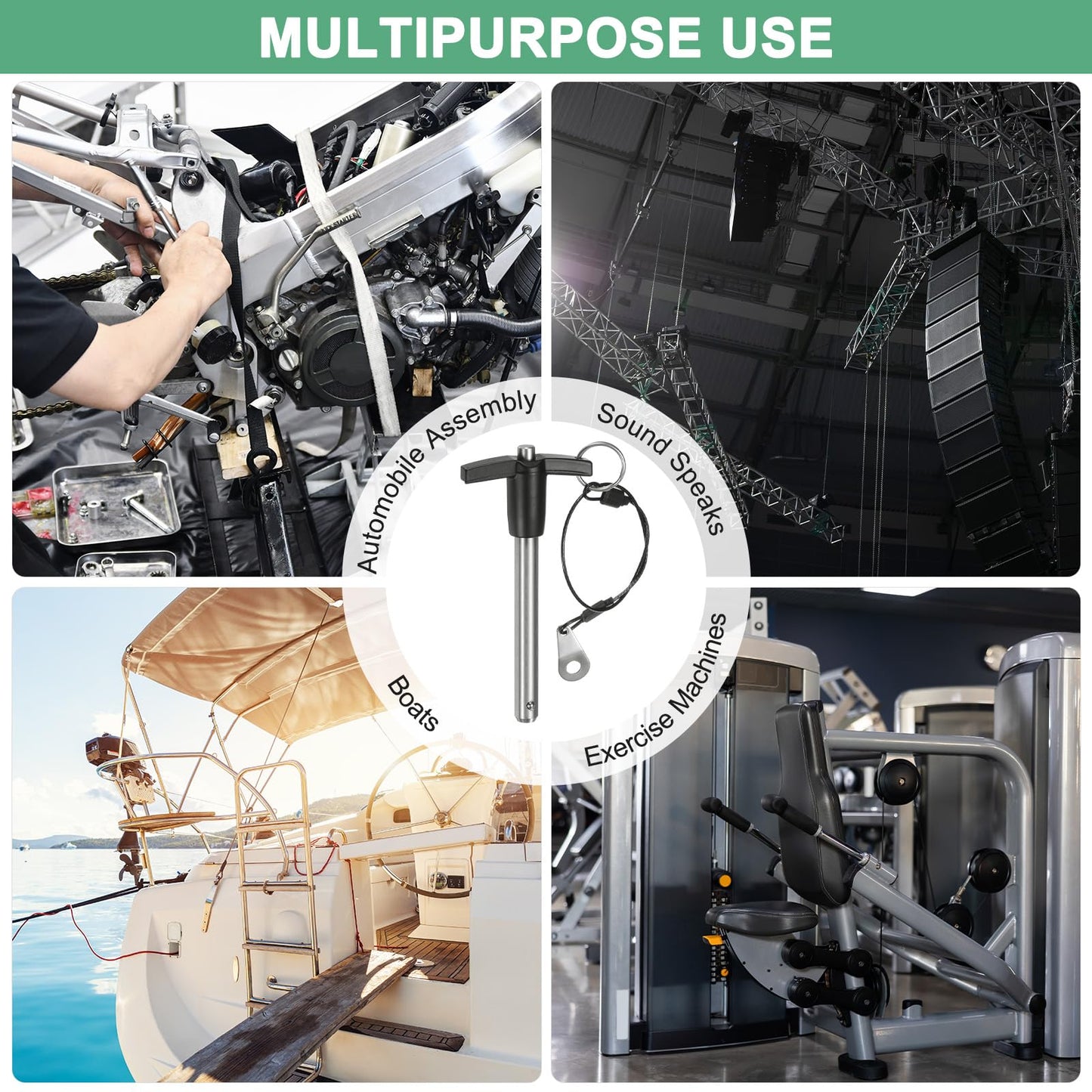 M METERXITY 2-Pack T Handle Lock Pins, 3/8"(9.5mm) Dia. 2-3/4"(70mm) Usage Length Push-Button Quick Release Locking Pins W Lanyard Cable for Speaker/Aviation/Gym/Machine [304 Stainless Steel]