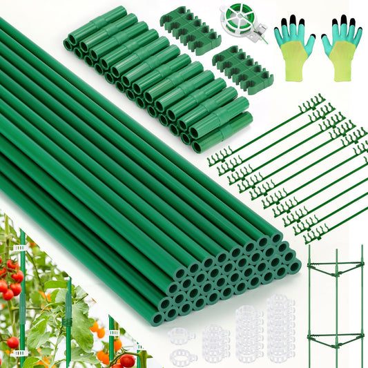123PCS Garden Stakes Set with 36PCS 16 Inch Fiberglass Plant Sticks and Stake Arms, DIY 4ft 5ft 6ft 7ft 8ft Tomato Stakes, Garden Stakes for Vegetables Tomato Pepper Indoor Outdoor Plants