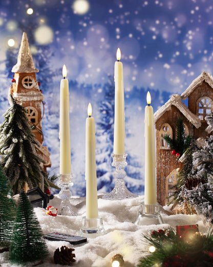 Stmarry 3 Pack Flameless Taper Candles with Remote and Timer - 9.65 Inch Ivory Real Wax LED Candlesticks - Wax Drip Battery Operated Tall Taper Candles with 3D Flickering Flame