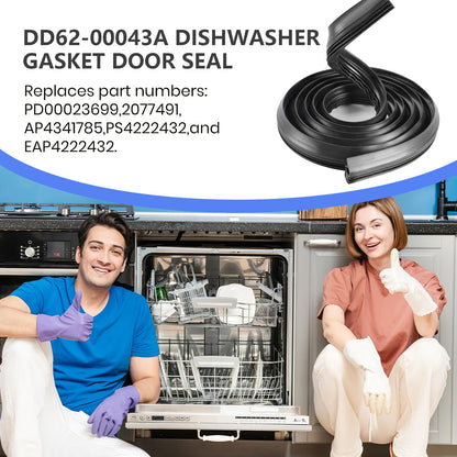 Sunniswi DD62-00043A Dishwasher Front Tub Door Seal Door Gasket (Black)