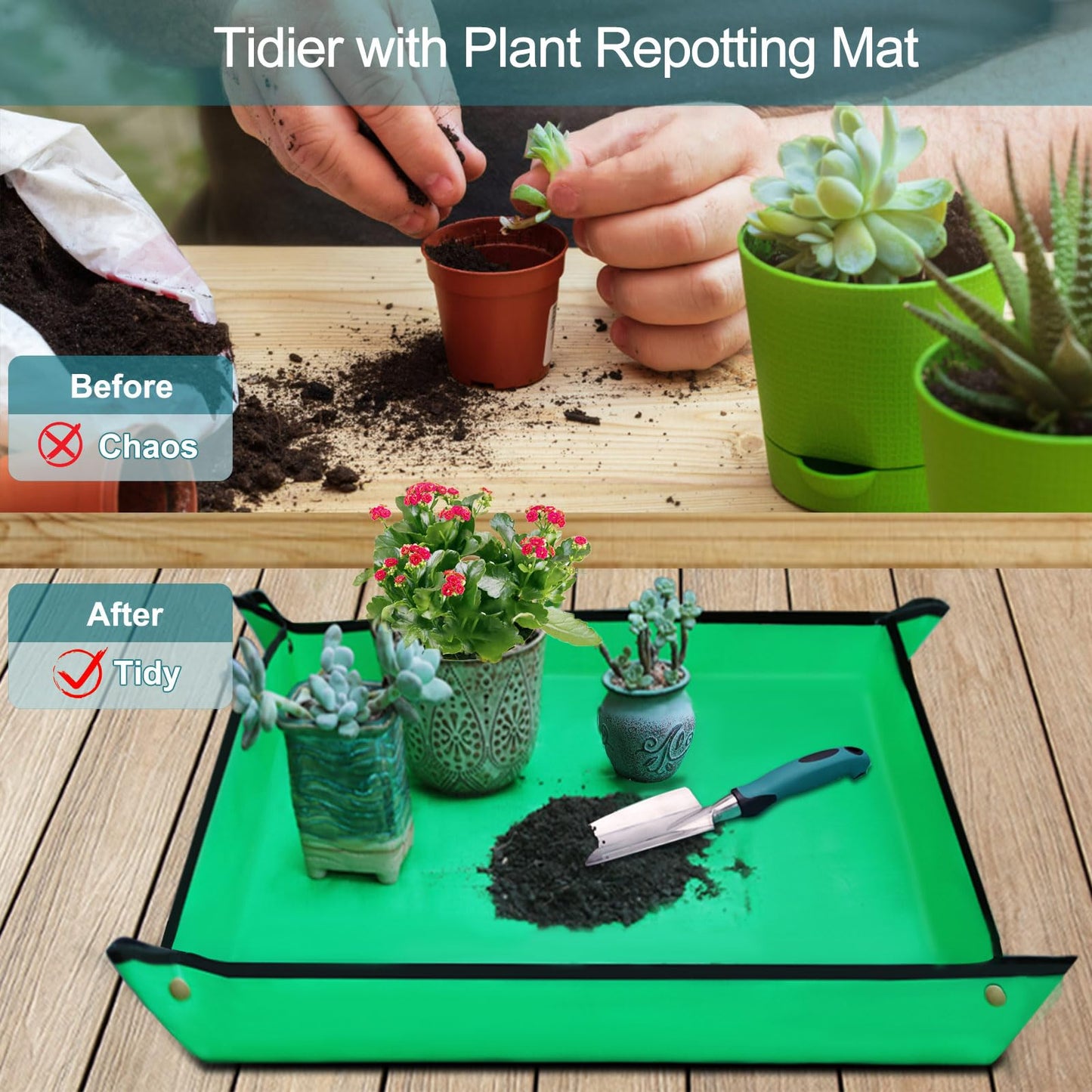 Kynup Gardening Tools 7-Piece, Heavy Duty Garden Tools Set with Non-Slip Handle, 29.5"x29.5"Repotting Mat, Hand Shovel, Gardening Hand Tools with Handbags and Gloves, Gardening Gifts for Women and Men