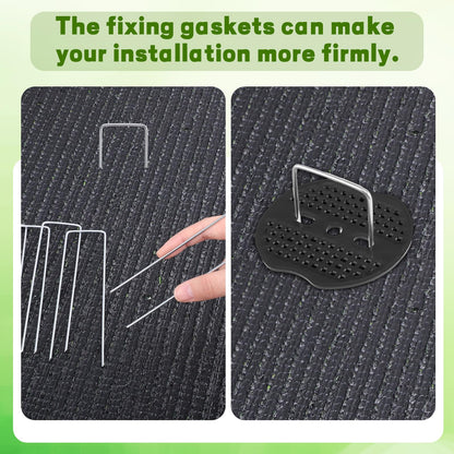 201 Pcs Garden Stakes Staples Kit, 100 Pcs 6 Inch U Shaped Landscape Staples with 100 Pcs Gaskets and 1 Pcs Pick Hook, Galvanized Ground Stakes for Weed Barrier Fabric, Ground Cover, Holding Fence