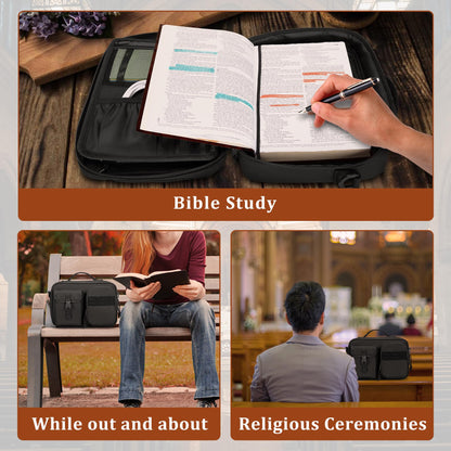 Damero Bible Cover for Men Women, Bible Carrying Case Church Bag with Pockets and Shoulder Strap, Black (Patent Pending)