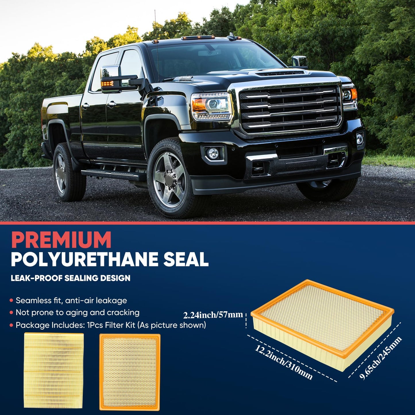 CA8755A Air Filter, Engine Air Filter Compatible with Chevrolet Silverado/Suburban 1500 2500 3500, Avalanche, Tahoe, Cadillac 2002-2020 Escalade, GMC 1999-2019 Sierra, 2000-2020 Yukon - EAF027 GP755