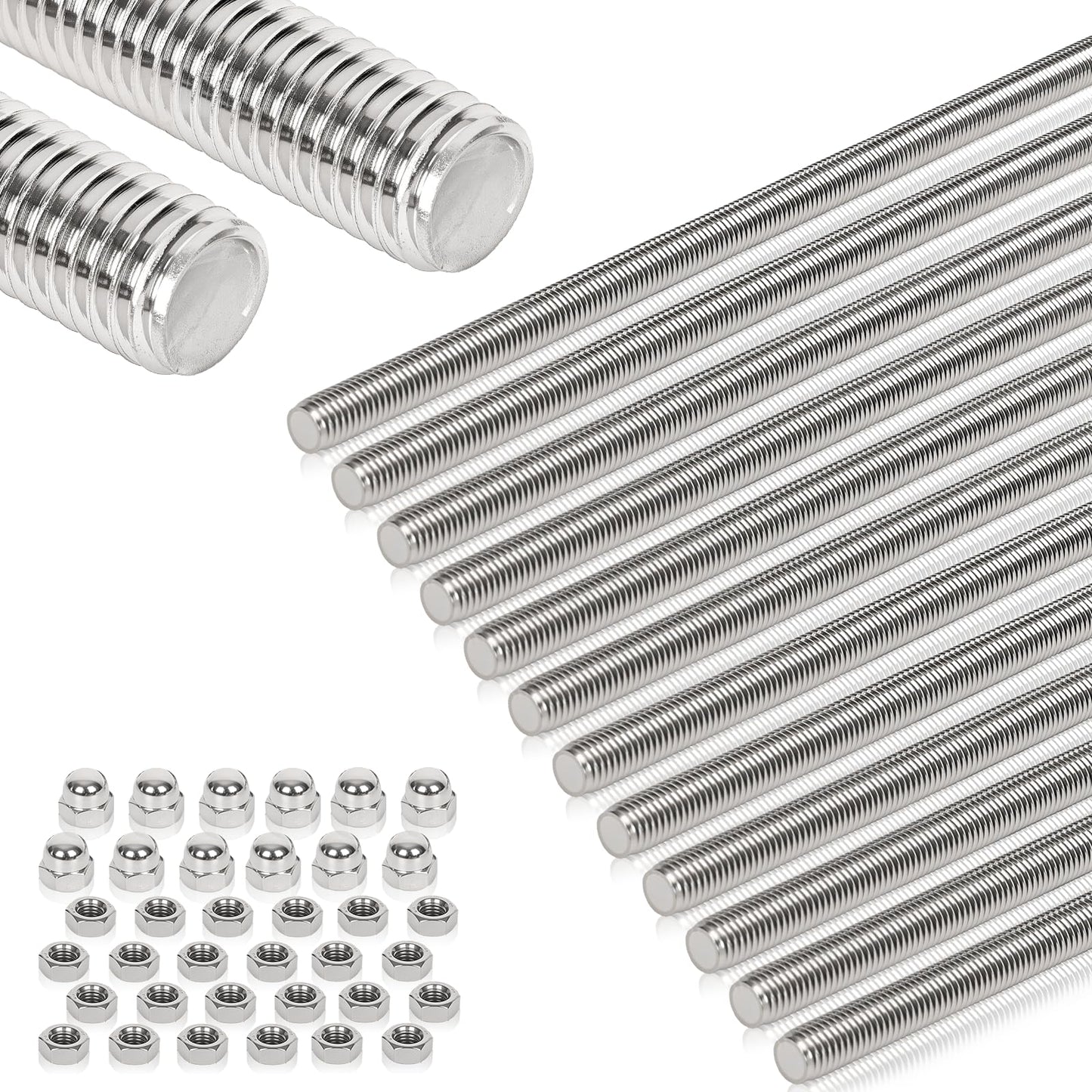 Arwnnklo 12 Pcs 304 Stainless Steel M4 Fully Threaded Rod,12"(305mm) Long Threaded Rod,Right Hand Threads，with Nuts