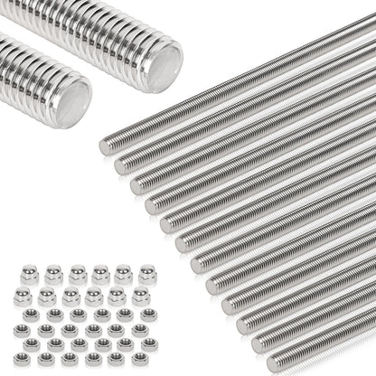 Arwnnklo 12 Pcs 304 Stainless Steel M4 Fully Threaded Rod,12"(305mm) Long Threaded Rod,Right Hand Threads，with Nuts