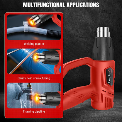 Heat Gun 2000W Hot Air Gun with 2 Temperature Settings 300℃ & 600℃, Dual Air Flow Heat Guns Kit with 4 Type Nozzles and Overload Protection, Great for DIY Crafts Removing Paint Bending PVC Pipe