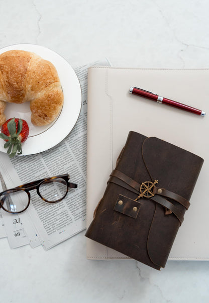 Wanderings Vintage Leather Journal - 4" x 6" - Small Antique Hand-Crafted Leather with Bound Old Fashioned Deckle Edge Paper - Perfect for Writing Shadows Journal a Grimoire Sketching