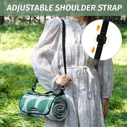 WICKERLAND Picnic Blankets Extra Large - Beach Blanket Waterproof Sandproof with Shoulder Strap, Machine Washable, Outdoor Blanket with Stakes for Grass Concert, Park, Lawn,Travel,Spring Summer.Green