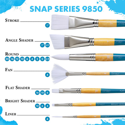 Princeton Snap White Synthetic Paint Brush Set for Acrylic and Watercolor, Includes 4 Paint Brushes