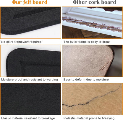 Bulletin Board, 23.5 X 17.5 inches Cork Board with 20 Pushpin, Felt Cork Board Notice Pin Board, Self-Adhesive Foldable Vision Board for Wall - Black