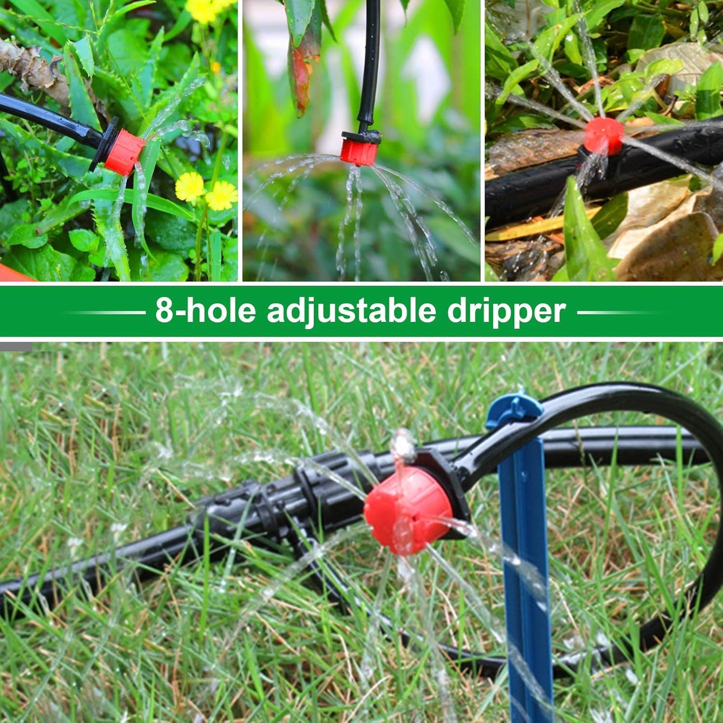 Rolcoassuns 200Pcs Adjustable Drip Irrigation Emitters, 1/4Inch Adjustable Micro Drip Irrigation System Watering Sprinklers Anti-Clogging Emitter Dripper Garden Supplies (Red)