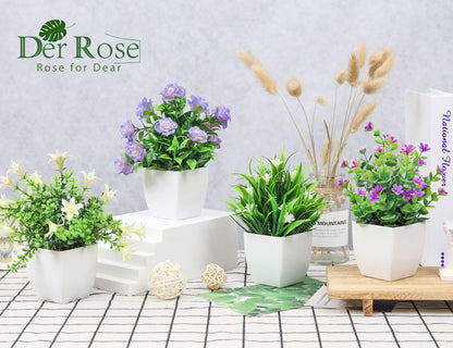 Der Rose 4 Pack Small Fake Plants Mini Artificial Faux Plants with Fake Flowers for Home Room Farmhouse Bathroom Decor Indoor