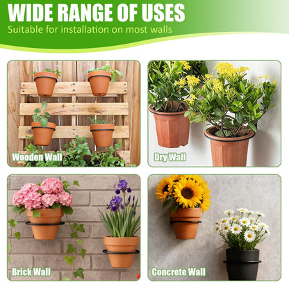 Supkiir 6 Inch Flower Pot Holder Ring, 8 Pack Black Plant Holder Rings Wall Mount, Heavy Duty Metal Planter Pot Support Holders for Outdoor, Indoor, Garden & Home Decoration