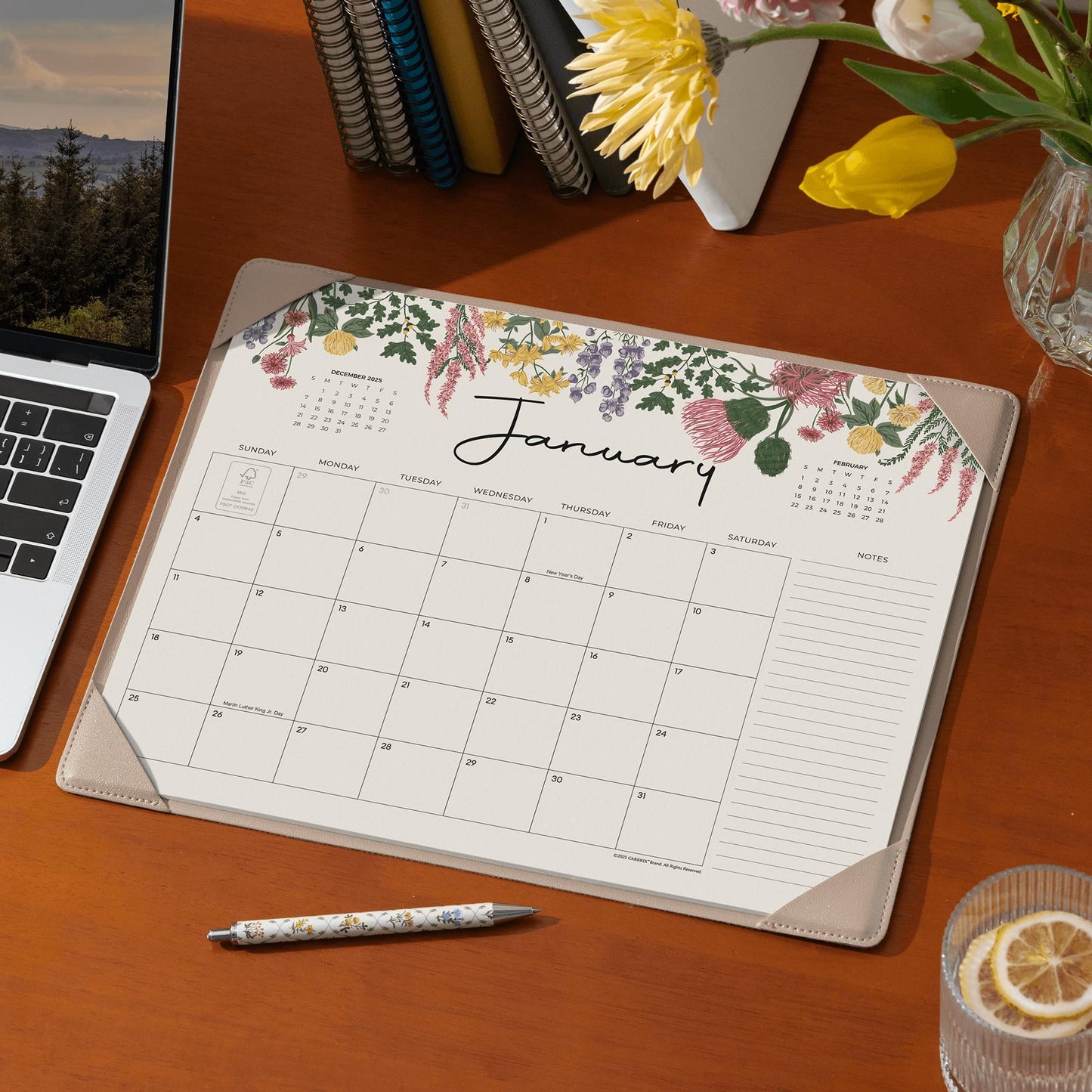 Cabbrix Desk Calendar 2026 with Desktop Mat, Desk Pad Calendar 15"x 12" From January 2026 to June 2027, Desk Calendar for Home Office and School, Easy Planning (Apricot)