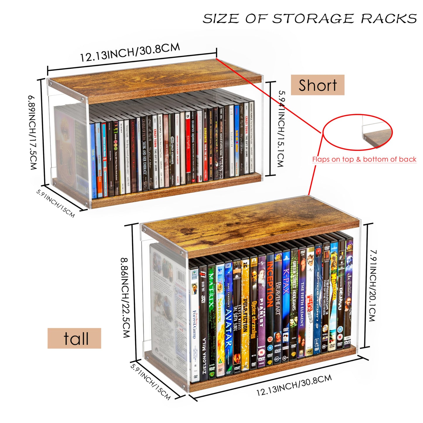 2Pack Stackable Wood Acrylic CD Holder Desk Rack Organizer Holds up to 60 CD Jewel Cases Media Storage Rack for Movie & Video Games Collections (Burning Wood)