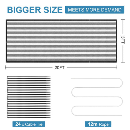AGJIDSO Balcony Privacy Screen 3.0ft x 20ft, Heavy Duty UV Protection Heat Resistant, Outdoor Privacy Screen with 24 pcs Cable Ties and Rope for Home, Balcony, Garden Patio, Grey White