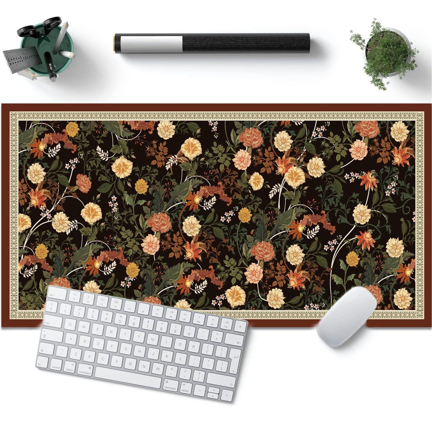 Desk Pad, ZAXOXAZ PU Leather Desk Pad Protector, 31.5" x 15.7" XXL Large Extended Flowers Mouse Pad, Big Desk Mat Floral Desk Blotter, Waterproof Desk Writing Pad for Office and Home