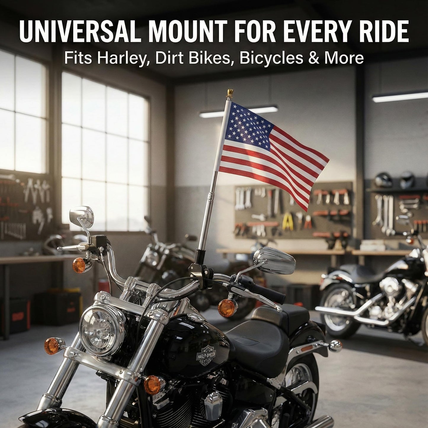 Adjustable Motorcycle Flag Pole Mount: Universal Stainless Steel Flagpole Bracket Hitch Rack - Flagpole Holder for Harley, Dirt Bike, Bicycle Accessories 63in Retractable Poles Stand
