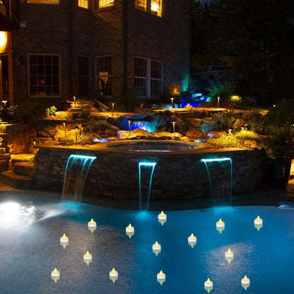 Yakpo 36 Pack Flameless LED Floating Waterproof Tealight Candles, Battery Operated Outdoor Warm White Flickering Votive Tea light Candles Bulk for Wedding Centerpiece, Vase, Pond, Tub, SPA Decorations