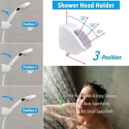 RV Shower Head with Hose and On Off Switch (Trickle), Water Saving High Pressure Shower Head with Hose Guide Ring, Shower Holder for RV, Camper, Van, Travel Trailer, Motorhome, Boat, White