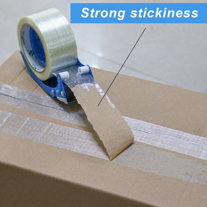 BOMEI PACK Strapping Tape 2Inch with Dispenser, Mono Fiberglass Reinforced Packing Tape with String for Shipping, 3Rolls x 5.5Mil x 35Yds, Total 105Yds