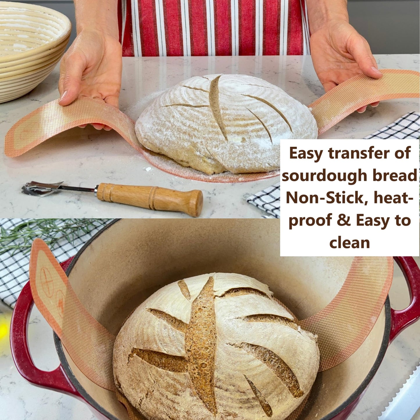 Banneton Proofing Basket set - 9 Inch round sourdough proofing basket with Silicone Bread Sling, Dough Scrapers, Bread lame, Dough Whisk and a Cleaning Brush