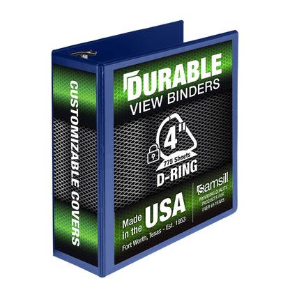Samsill Durable 4 Inch Binder, Made in The USA, Locking D Ring Binder, Customizable Clear View Cover, Dark Blue, Holds 775 Pages