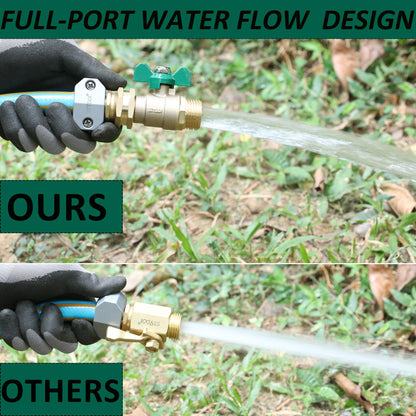 STYDDI Brass Garden Hose Shut Off Valve Full Flow, Heavy Duty 1-Way No Restricted-Flow Water Shut-Off Connector, 3/4” GHT Garden Hose Ball Valve Adapter Coupling, Lawn Hose-end Flow Control