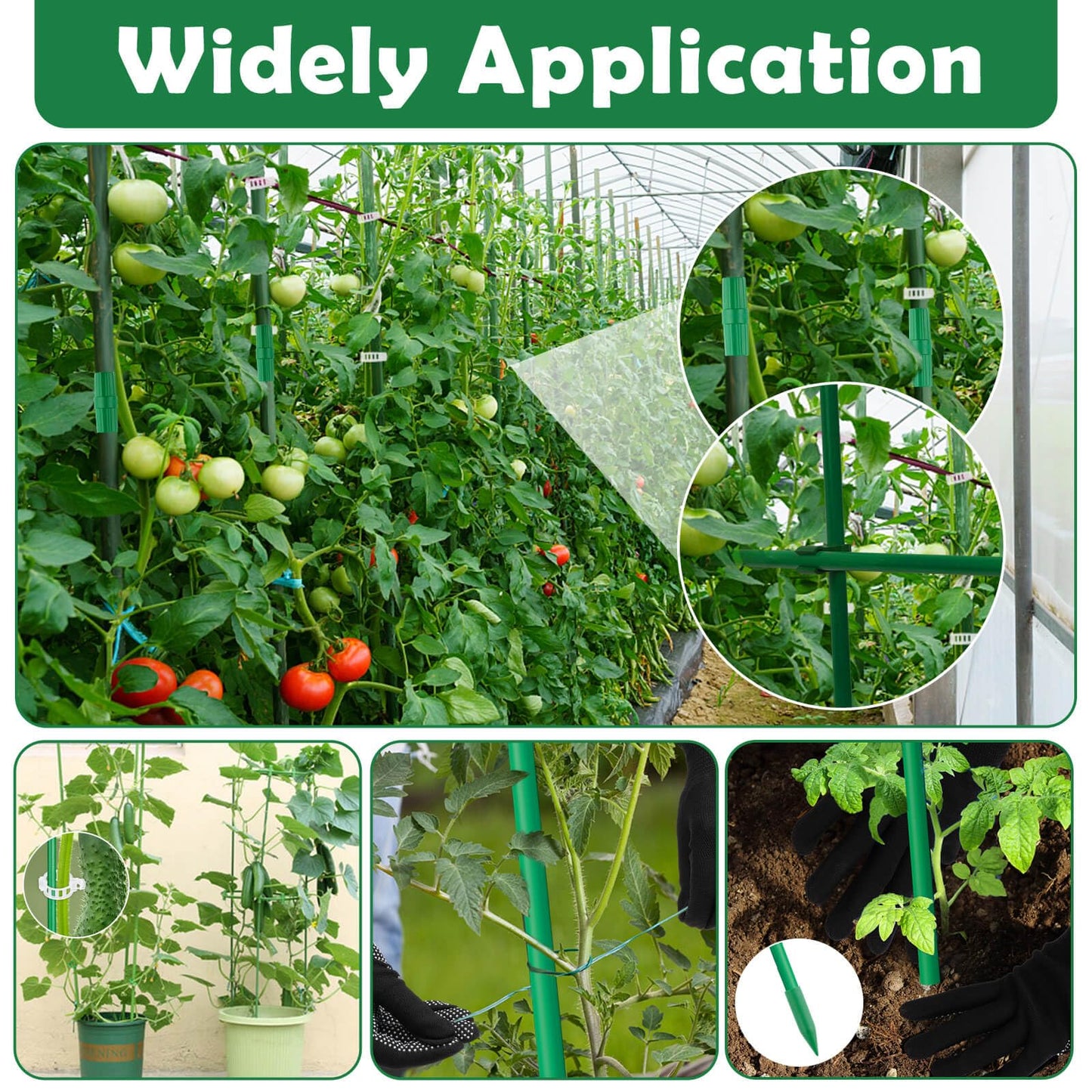Cludoo Garden Stakes Set with 30 Sets Fiberglass Plant Stakes Sticks Supports and Accessories, DIY 4ft 5ft 6ft 7ft Tomato Stakes for Vegetables, Tomato, Pepper, Fences Indoor Outdoor Plants