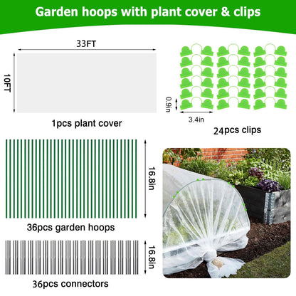 3x10M Plant Cover Freeze Protection Garden Hoops Kit for Winter, Fabric Floating Row Cover Frost Cloth Outdoor Plant Blanket for Frost Snow Protection, Greenhouse Garden Tunnel Hoops for Raised Beds