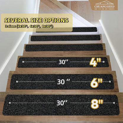 CHUANGSEED 12-Pack Non-Slip Stair Traction Tape 4''x30'' Black Anti Slip Tape 80 Grit Outdoor Treads Grip Tape- Waterproof Heavy Duty Anti Skid Strips for Steps,Deck,Staircase (Black, 4" x 30" x 12P)